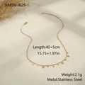 Detail view of gold stainless steel Y-chain necklace with drop pendants and measurements - Water Drop Tassel (NMSN-J629-1) / Gold