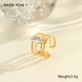 Detail van vergulde meerlaagse ring met ingelegde marquise zirkoonsteen van 1,2 cm - Marquise Zirkoon Meerlagige Open Stijl (NMSR-K548-1)