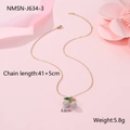 Detail of 18K gold plated necklace with diamond-encrusted cherry pendant and green leaf - 18K Gold / Gold Cherry White Rhinestone Necklace(NMSN-J634-3)