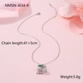 Detailed view of silver cherry pendant with sparkling zircons and green gemstone leaf - 18K Gold / Steel Color Cherry White Rhinestone Necklace(NMSN-J634-4)