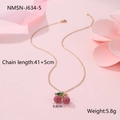 Detail of cherry pendant necklace with pink rhinestones and gold 18K plated chain - 18K Gold / Gold Cherry Pink Rhinestone Necklace(NMSN-J634-5)