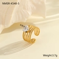 Detailed macro view of 18K gold plated steel ring with heart zircon and 3.7g weight info - Heart Stone Multi-layer Beaded Decor Style (NMSR-K548-5)