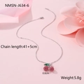 Close-up of diamond cherry pendant necklace in 18K gold with size and weight info - 18K Gold / Steel Color Cherry Pink Rhinestone Necklace(NMSN-J634-6)