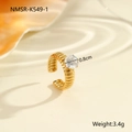 Detail view of 18K gold plated ring with 0.8cm zircon stone and 3.4g weight - Round Zircon 3D Threaded Style (NMSR-K549-1)