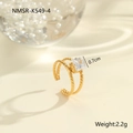 Detail view of 18K gold plated twisted ring with 0.7cm zircon stone and 2.2g weight - Square Stone Double Twisted Style (NMSR-K549-4)