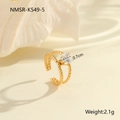 Macro detail of 18K gold plated heart zircon ring with adjustable twisted rope band - Heart Stone Double Layer Twisted Style (NMSR-K549-5)