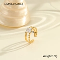 Detail of 18K gold-plated adjustable stainless steel ring with 0.6cm square zircon stone - Square Stone Double Loop Beaded Style (NMSR-K5410-2)