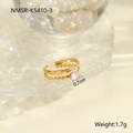Detail of 18K gold adjustable ring with 0.7cm oval zircon and 1.7g lightweight design - Oval Stone Double Layer Beaded Wave Style (NMSR-K5410-3)