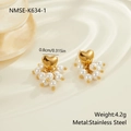 Close-up of heart-shaped stainless steel earrings with white faux pearls and gold details - 18K Gold / White Artificial Pearl (NMSE-K634-1)
