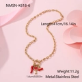 Détail du collier en acier doré de 41cm avec breloques cerise et piment et fermoir à bascule - Style Pendentif Cerise Piment Verre à Vin (NMSN-K618-6) / Or 18 carats