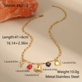 Detalle de un collar de acero dorado con colgantes de corazón, llave y flor - Estilo Colgante Corazón Llave y Cerradura(NMSN-K621-2)