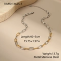 Detail view of two-tone stainless steel chain link necklace with 40+5cm length - Mixed Color Rope Chain Necklace (NMSN-K625-1)