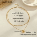 Detail of double-layer stainless steel gold necklace with bead chain and polished ball - 18K / Gold Necklace (NMSN-G432-1)