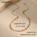 Detail van tweekleurige roestvrijstalen ketting met 40 cm plus 5 cm verlenging - Dunne Ketting Dikke Ring Patchwork Halsketting (NMSN-K626-1) / 18K goud