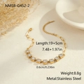 Detail of gold stainless steel paperclip bracelet with seven square zircon pendants - Square Zirconia Bracelet (NMSB-G452-2)
