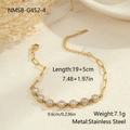 Detail of 19cm adjustable gold stainless steel bracelet with seven pave zircon charms - Round Zirconia Bracelet (NMSB-G452-4)
