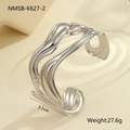 Macro detail of wide silver liquid wave textured open cuff bracelet for women - Liquid Wave Texture (NMSB-K627-2)