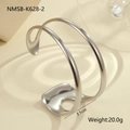 Detailed view of silver open cuff bracelet showing 3.1cm width and double arc design - Double Layer Teardrop Shape (NMSB-K628-2)
