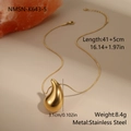 Collier minimaliste en acier inoxydable doré avec pendentif goutte pour femme - Collier Pendentif Larme Large en Acier Inoxydable Doré (NMSN-K643-5)