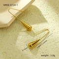 Detailed view of teardrop earrings measuring 3.9cm in polished gold finish - Gold Teardrop Hook Earrings (NMSE-D724-1)