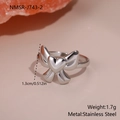 Detail of adjustable stainless steel bow ring with 1.3cm width and lightweight 1.7g feel - Bowknot Heart Center Silver Style (NMSR-J743-2)