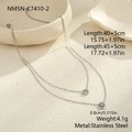 Detail of silver double-layered stainless steel necklace with 0.8cm crystal pendants - Silver Steel Color Double Layer Style / 18K Gold / Steel