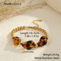 Detail von 18K vergoldetem Edelstahlarmband mit Leoparden-Resinperlen und Karabiner - Bernstein-Textur Armband (NMSB-L123-3) / 18K-Gold
