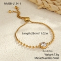 Detail view of gold stainless steel sliding bracelet with 1.0cm round cubic zirconia stone - 18K Gold / Round (NMSB-L124-1)