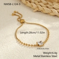 Detail of adjustable golden stainless steel bead bracelet with square zircon centerpiece - 18K Gold / Square (NMSB-L124-3)