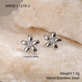 Macro detail of stainless steel flower earrings featuring a central sparkling zircon stone - 18K Gold / Steel Color Stud Earrings (NMSE-L1210-2)