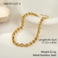 Detailed view of heavy gold stainless steel chain necklace with 45+5cm length and 52.2g weight - 18K Gold / Chunky Round Link Style (NMSN-L127-2)