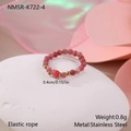 Detailed view of pink natural stone bead ring with 0.4cm bead size and elastic rope band - Pink Natural Stone Round Bead Style (NMSR-K722-4)