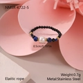 Detail of beaded natural stone ring with pearl on pink petals showing elastic rope - Pearl with Blue Black Faceted Beads Style (NMSR-K722-5)
