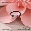 Detail of elastic beaded ring with colorful natural stones and stainless steel spacers - Three-color Faceted Beads with Black Beads Style (NMSR-K722-6)