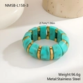 Détails des segments en résine turquoise et acier inoxydable d'un bracelet extensible - Marbre Vert Turquoise (NMSB-L158-3)