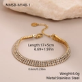 Dreireihiges Strass-Tennisarmband aus vergoldetem Edelstahl für elegante Damen - Gold Dreireihiges Strass Armband (NMSB-M148-1)
