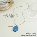 Dettaglio della collana in acciaio inossidabile con pendente ovale blu e misure - Collana Marmo Blu Argento (NMSN-M123-2) / Oro 18K