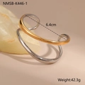 Bracelet jonc ouvert bicolore en acier inoxydable à texture martelée, 6,4 cm de diamètre - Style Double Anneau Bicolore Or Et Argent (NMSB-K446-1)