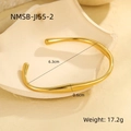 Bracelet jonc ouvert en acier inoxydable doré minimaliste avec texture martelée - Style Ouvert Épais Profilé Doré (NMSB-J155-2)