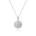 Detailed macro view of a spherical pendant featuring round white pearls on a silver chain - Steel Color Round