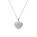 Detail of heart-shaped pendant crafted with white pearls and a silver metal chain - Steel Peach Heart
