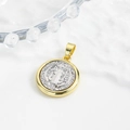 Religious Saint Benedict medal pendant in two-tone gold and silver finish for necklaces - Two-tone Madonna
