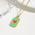Retro gold tarot heart pendant necklace with green enamel inlay and red heart detail - Green Sacred Heart Style (ZYN-DMK945G-A2)
