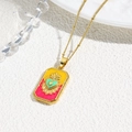 Detail of square gold enamel pendant with flame heart on beaded link chain - Red and Yellow Sacred Heart Style (ZYN-DMK945G-A3)
