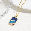 Starry sky tarot pendant necklace with colorful enamel stars and moon in gold finish - Dark Blue Starry Sky Style (ZYN-DMK944G-A1)