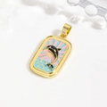 Elegant gold pendant with enamel dolphin and ocean sunburst design in tarot card style - Black Dolphin (ZYN-DMK964G-1) / Pendant Only