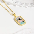 Detailed close-up of a gold enamel pendant necklace featuring a jumping dolphin design - Black Dolphin Necklace (ZYN-DMK964G-A1) / With Necklace