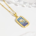 Detail of gold-plated ocean dolphin pendant with blue enamel and small bead chain - White Dolphin Necklace (ZYN-DMK964G-A2) / With Necklace