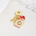 Travel series gold pendant featuring a pink enamel telephone and red world map charm - Vintage Phone World Map Red (ZYN-DMK896G-3)