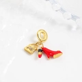 Detail of gold charms featuring a lipstick, high heel, and handbag with crystals - Red High Heel Lipstick Handbag Style (ZYN-DMK897G-2)